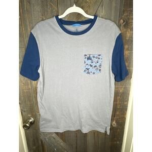 Disney Parks Men's Medium Gray Shirt 100% Cotton with Blue Sleeves